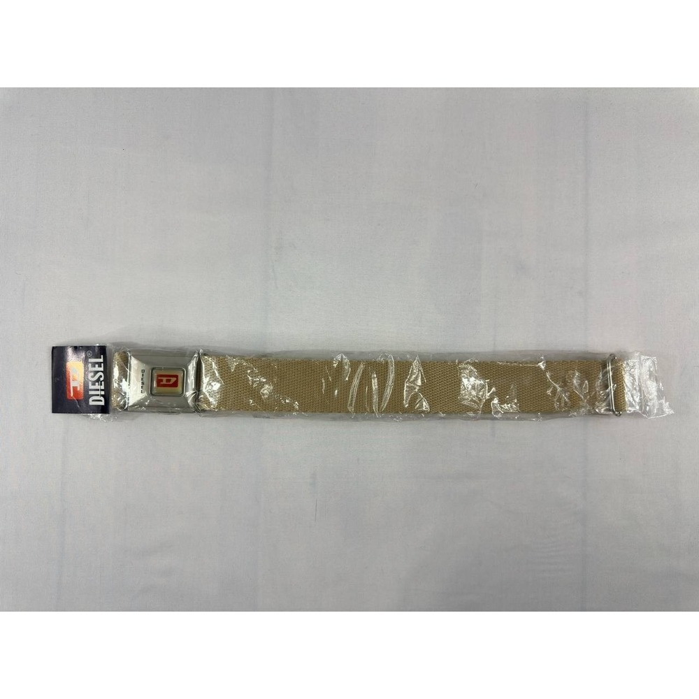 Vintage Diesel Seatbelt Buckle Belt Y2K Beige Web Canvas Adjustable Logo